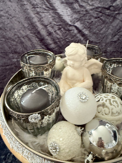 Adventskranz silber weiß Engel