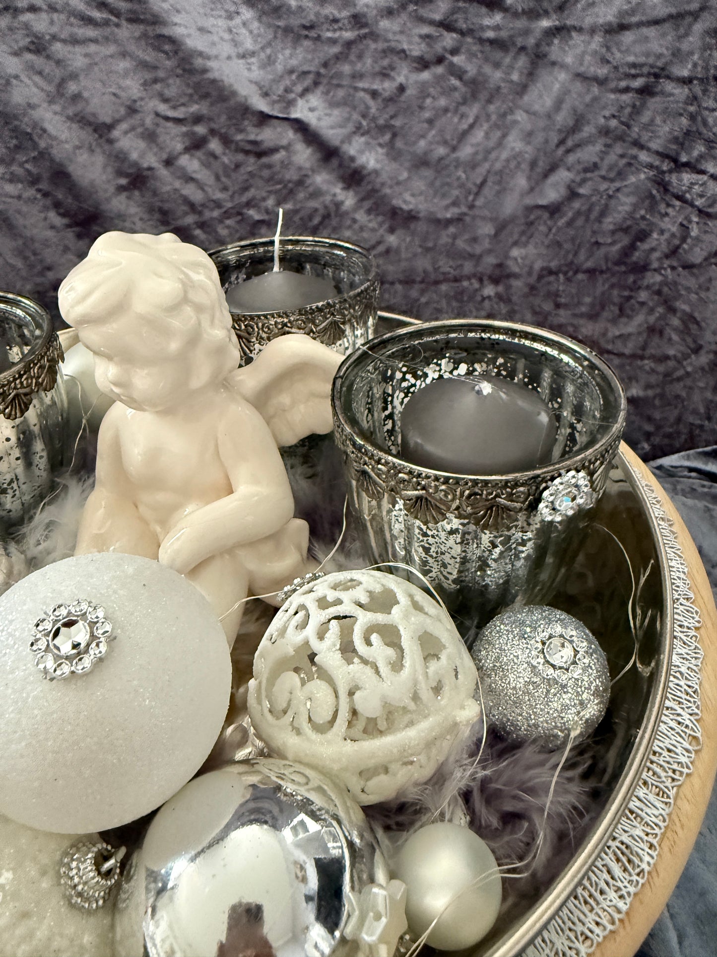 Adventskranz silber weiß Engel