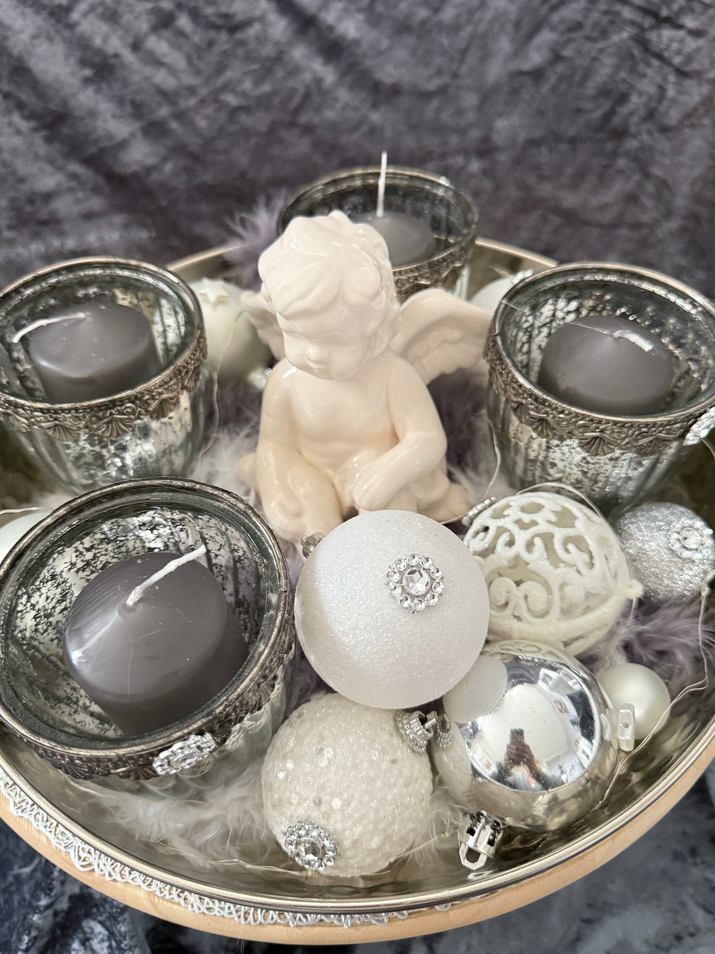 Adventskranz silber weiß Engel