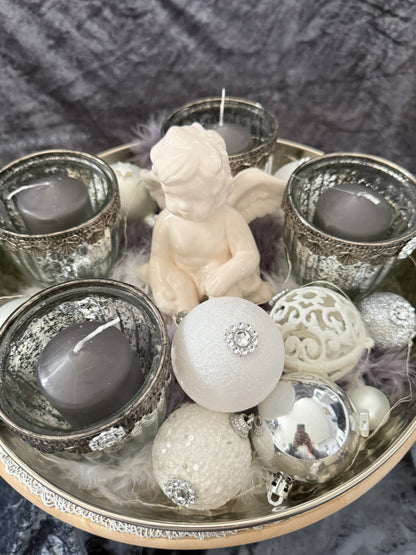 Adventskranz silber weiß Engel