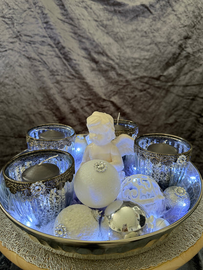 Adventskranz silber weiß Engel