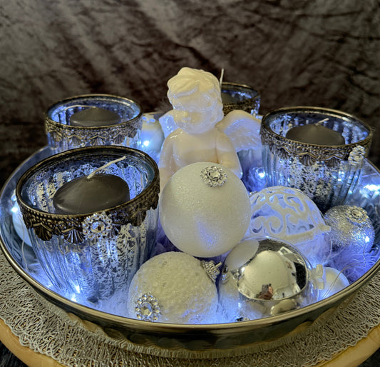 Adventskranz silber weiß Engel