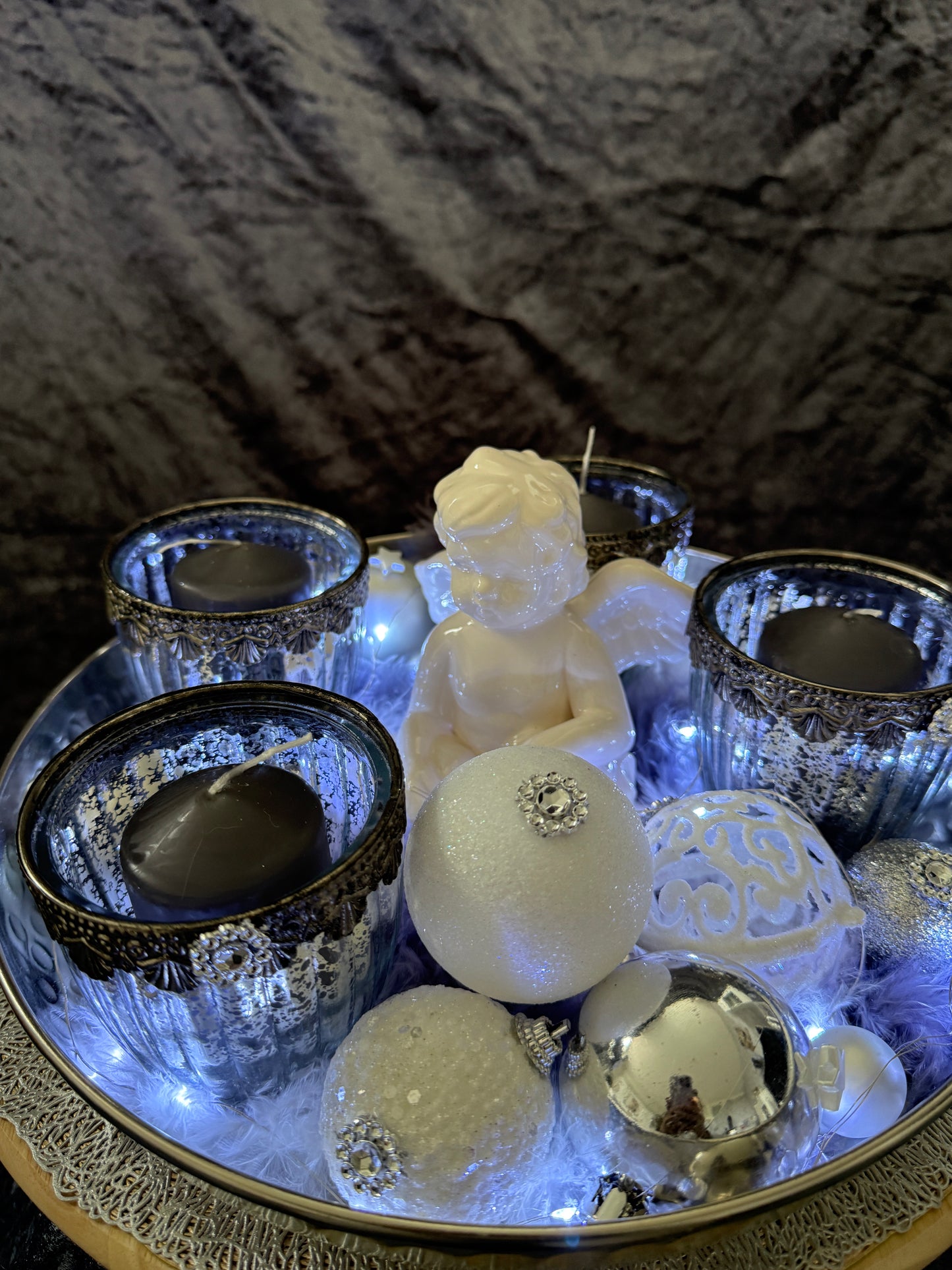 Adventskranz silber weiß Engel