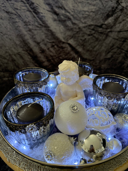 Adventskranz silber weiß Engel