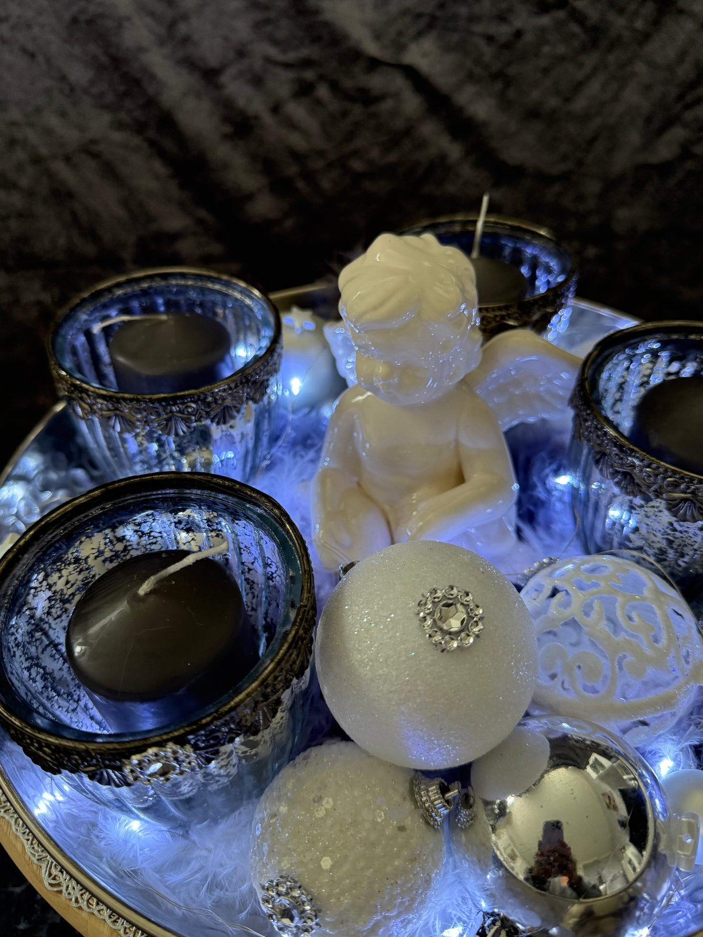 Adventskranz silber weiß Engel