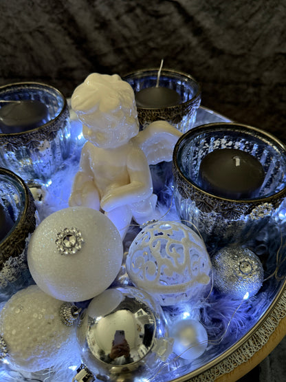 Adventskranz silber weiß Engel