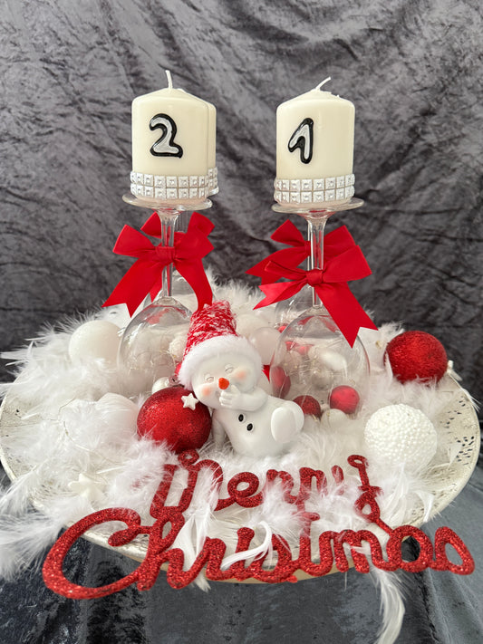 Adventskranz Gläser weiß rot