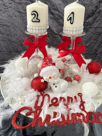 Adventskranz Gläser weiß rot