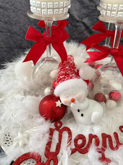 Adventskranz Gläser weiß rot