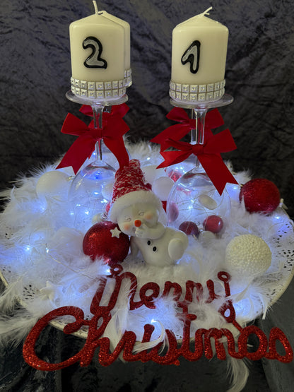 Adventskranz Gläser weiß rot