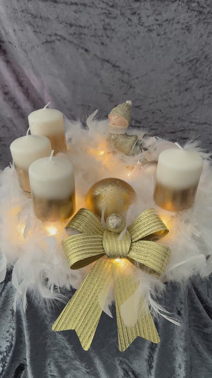 Adventskranz Federkranz weiß gold