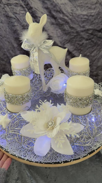 Adventskranz Alu Kranz silber weiß