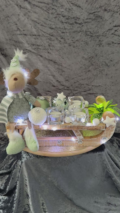 Adventskranz Schlitten gold grün weiß