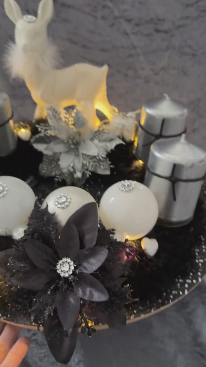 Adventskranz Federkranz schwarz weiß