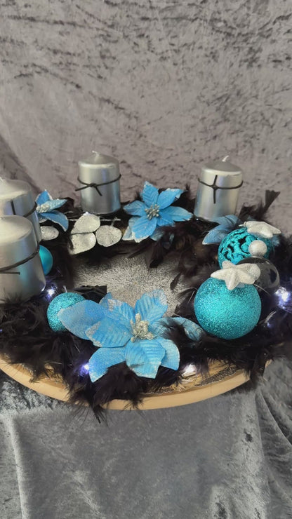 Adventskranz Federkranz schwarz blau