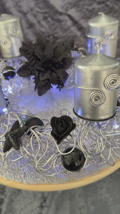 Adventskranz Alu Kranz silber schwarz