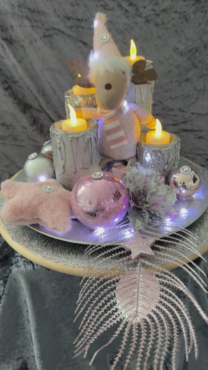 Adventskranz Elch rosa