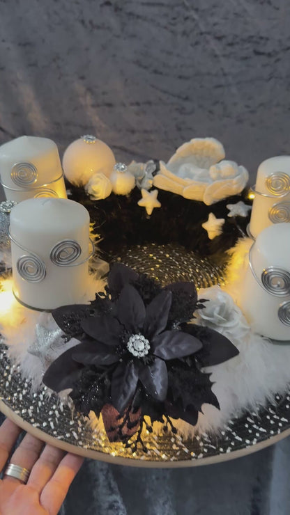 Adventskranz Federkranz weiß schwarz