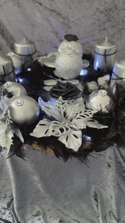 Adventskranz Federkranz schwarz silber