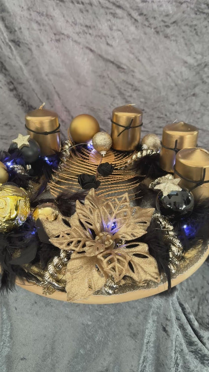 Adventskranz Federkranz Schwarz Gold