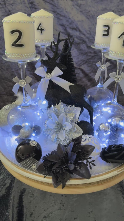 Adventskranz Gläser schwarz weiß
