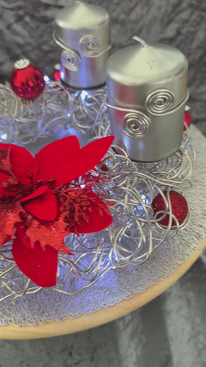 Adventskranz Alu Kranz silber rot