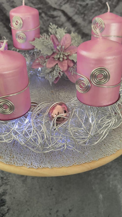 Adventskranz Alu Kranz silber rosa