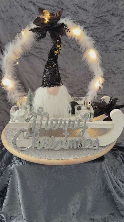 Adventskranz Schlitten schwarz weiß