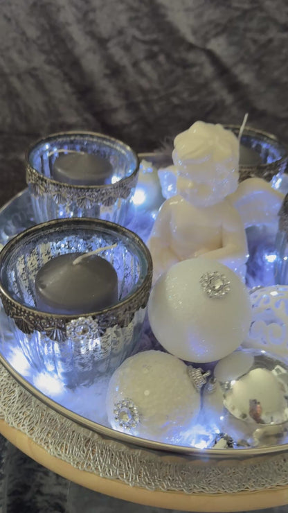 Adventskranz silber weiß Engel