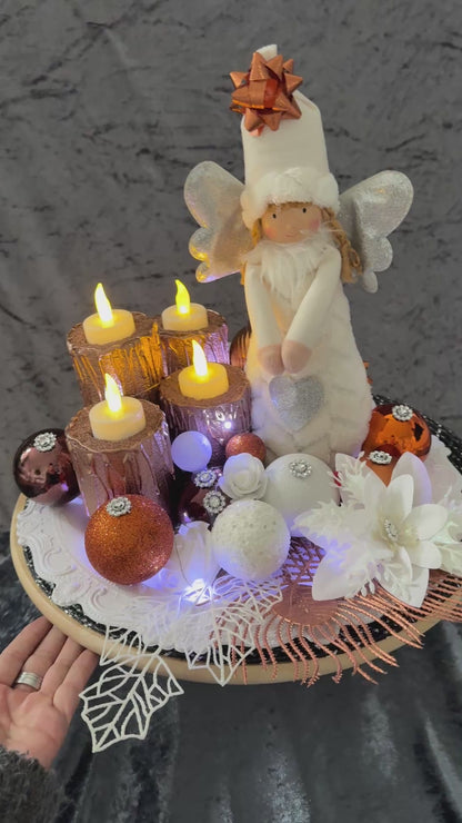 Adventskranz weiß kupfer Engel