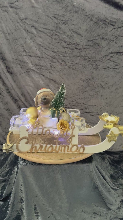 Adventskranz Schlitten weiß gold