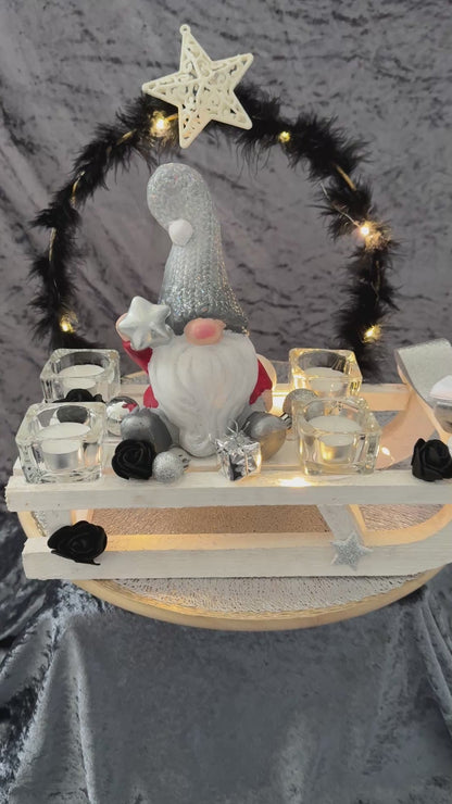 Adventskranz Schlitten weiß schwarz